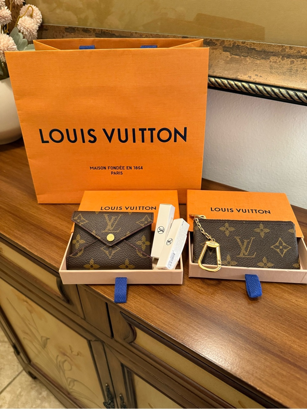 Louis Vuitton Monogram Mini Wallet & Key Pouch Set - Brown with Gold Hardware